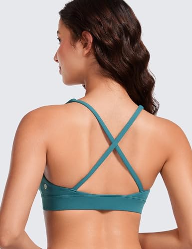 Image of CRZ YOGA Butterluxe Deep V Neck Sports Bras | Light Support, Removable Pads, Yoga, Extremely Soft, Cross Back, Spaghetti Straps, for Women