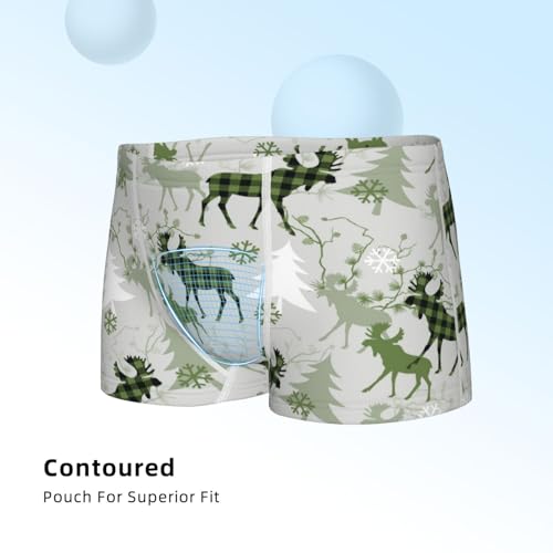 Boys' Cotton Boxer Brief Soft Underwear-Green Plaid Moose Tree4