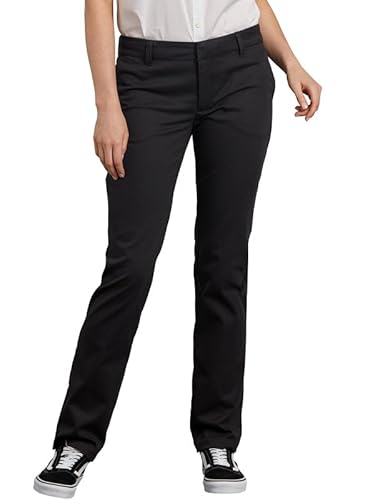 Dickies Genuine Womens Stretch Twill Straight Pant, Rinsed Black, 10
