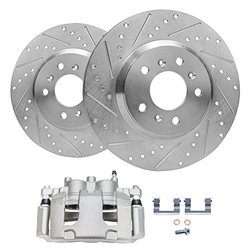 Image of Detroit Axle - Front Brake Kit for 2006-2011 Buick Lucerne, 2006-2013 Chevy Impala, 2006-2007 Monte Carlo, Drilled & Slotted Brake Rotors Brake Caliper 2008 2009 2010 2012 Replacement