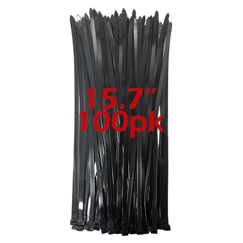 100PCS Heavy Duty Cable Ties 400mm x 7.6mm Black Zip Ties Large Thick Heat Resistant Zipties Big Wide Wire Ties Industrial Tie Wraps for Outdoor Use