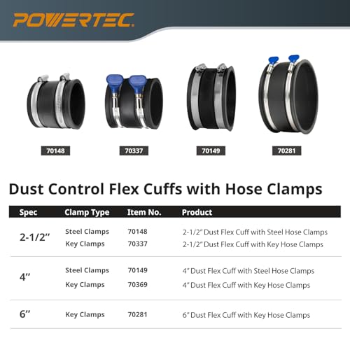 POWERTEC 70281 Dust Control Flex Cuff with Hose Clamps, 6-Inch