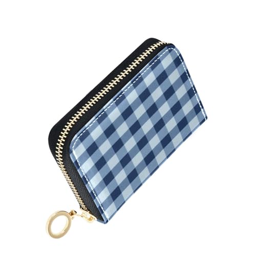 Women's Blue Buffalo Plaid Credit Card Holder Wallet Leather Zipper Card Case for Ladies Girls 20300933