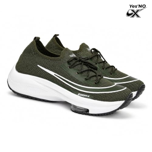 Image of Yes'No Men's Sports Shoes | Lightweight Mesh Running Shoes with Soft Cushioning & Lace-Up Design | Comfortable Slip-On Sneakers for Walking, Jogging, Gym 2 inch Curved Heel, Black
