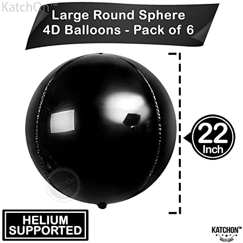 Image of KatchOn, Large Black Mylar Balloons - 22 Inch, Pack of 6 | Round 4D Mylar Balloon for Birthday, Bachelorette Decorations | Black Birthday Party Decorations