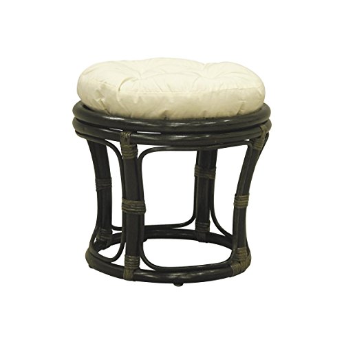 AUBRY GASPARD - Tabouret Rotin Noir avec Coussin - Ø 40 x Hauteur 35 cm - Coussin Coton Garni Dacron - Lavage Délicat à Froid - Élégant et Confortable...