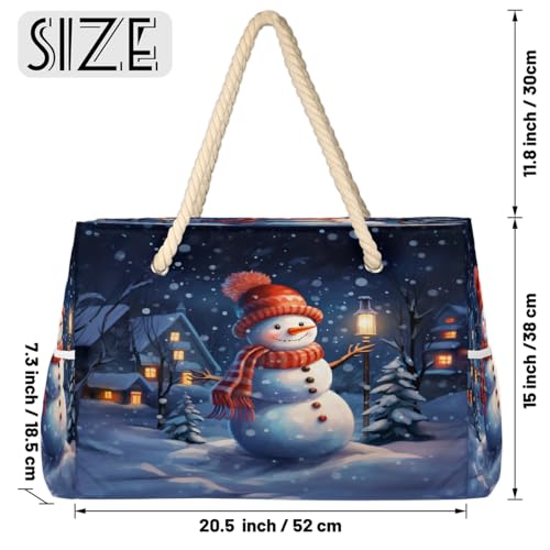 Large Beach Tote Bags for Women Snowman Winter Christmas Xmas Waterproof Sandproof Shoulder Bags Swim Pool Purse with Zipper Beach Vacation Essentials for Summer Swim Pool Travel Gifts2