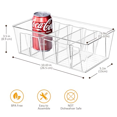 Puricon 4 Pack Pantry Organization and Storage Bins for Kitchen Fridge Countertop Cabinet, Stackable Clear Plastic Storage Racks with Removable Dividers, 5 Compartments for Snacks Packets Spices - Thumbnail 6