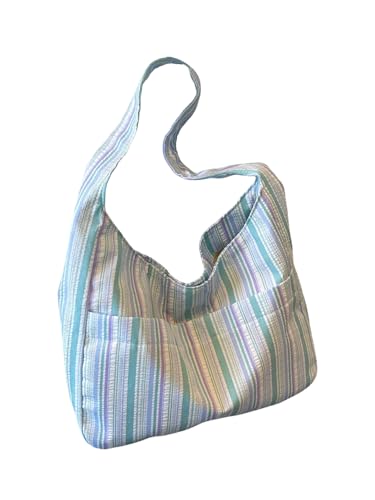 Women's Striped Tote Bags Large Capacity Casual Shopping Shoulder Bag