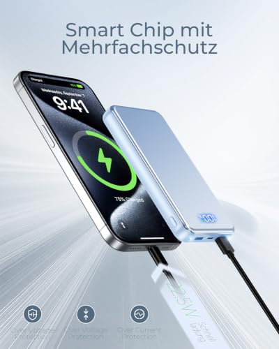 Power Bank, 30% Größere Kapazität 26800mAh Powerbank, mit 3-in-1 Kabel,Blau – Ansicht 3