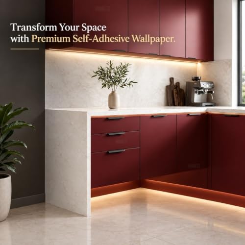 Image of HOME13 Red Wall Paper Peel and Stick Contact Paper Garnet Red Wallpaper for Cabinets and Drawers Matte Wallpaper Removable Self-Adhesive for Bathroom Countertops Vinyl Sticker(20x150 Inch)