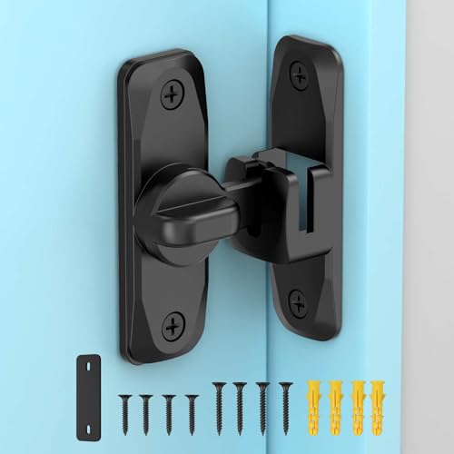 Mixizigoz Barn Door Lock, 90/180 Degree Flip Door Locks, Protect Privacy Sliding Gate Latch for Garden, Bathroom, Fence, Outdoor, Shed (Black-1 Pc)