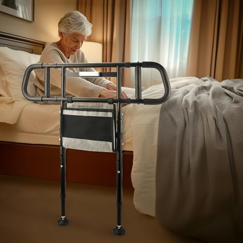 NIMOOD C4 Pro Bed Rails for Elderly Adults Safety with Extension Legs, Adjustable Heights Bed Cane with Widened Handrail