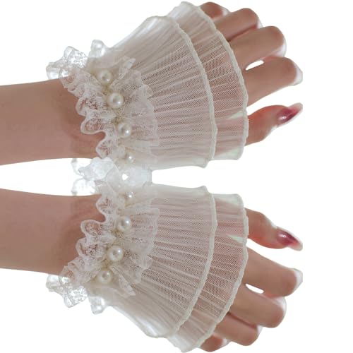 韓国ファッションレースパールハンドスリーブ通気性手首カフス装飾カフスカバーコスプレやイブニングウェア用エレガントなレーススリーブ結婚式の写真撮影用