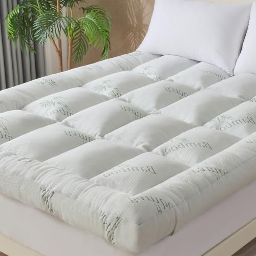Image of WhatsBedding 5 Inch Memory Foam Mattress Topper Full for Back Pain Relief, Cooling Bamboo Viscose Air Layer, Supportive Pillow Top Mattress Topper, 8-18in Deep Pocket