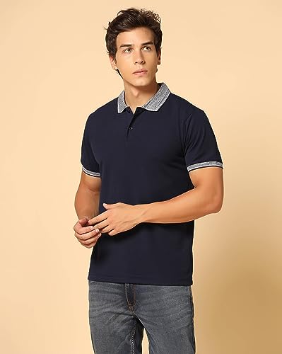Image of INKKR Men's Solid Polo Collared Neck T-Shirt Combo (Black,Navy)-XS