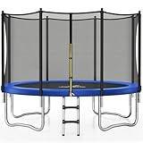 JELENS Trampoline 8FT 10FT, Outdoor Trampolines with Enclosure Net and Ladder, Recreational Anti-Rust Trampolines for Kids and Adults, ASTM Approved (Blue, 12FT)