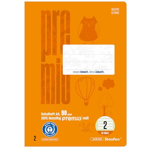 Staufen premio Schulhefte - 5 Hefte je 32 Blatt Lineatur 2 DIN A5 90 g/m liniert 4/4/4 mm