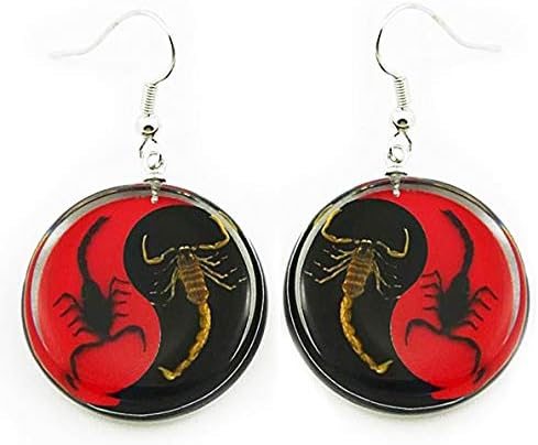 BicBugs REAL preserved scorpion earrings black red yin yang