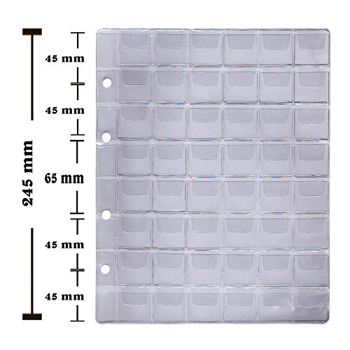 5 x Münzhüllen Münzalbum Münzblätter, 26 – 35-41 - 58 mm Ø verschiedene Größen, Für Münzen, Gedenkmünzen (48 Fächer bis 26 mm Ø)