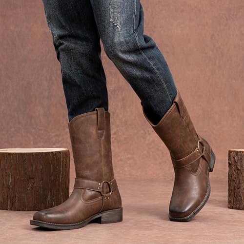 Image of Jousen Cowboy Boots for Men Leather Harness Square Toe