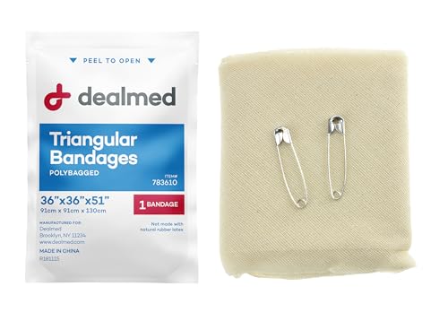 Dealmed Latex-Free Triangular Bandages 12 Cotton Bandages with 2 Safety Pins 36 x 36 x 51 Compression Bandage Wrap Wound Care Product for First Aid Kit and Medical Facilities