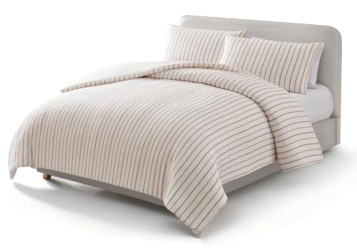 UGG King Comforter Set 3 Piece Luxury Bedding Set Soft Down Alternative Comforter White & Pink Striped Bed Set Cozy All Season King Bed Comforter & Shams (Alamitos)