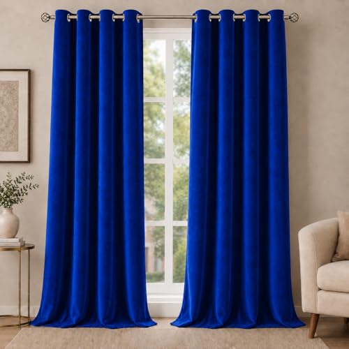 Image of Velvet Curtains | Heavy Soft Premium Velvet Drapes for Bedroom and Living Room | Semi Light Blocking, Thermal Insulated and Noise Reducing Door Panels | 6 Feet, Set of 2 (Dark Blue)