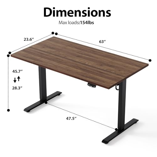 Image of Agilestic Electric Standing Desk, 63 x 23.6 Inches Height Adjustable Desk, Sit Stand up Desk for Work Office Home, Splice Board, Dark Walnut