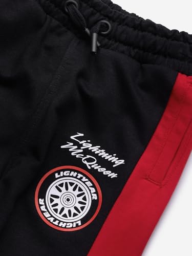 Image of The Souled Store Official Cars: Lightning McQueen Racing Boys Drawstring Black Graphic Printed Cotton Joggers