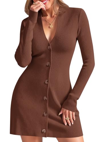 Wenrine Womens Deep V Neck Sweater Dress Sexy Knit...