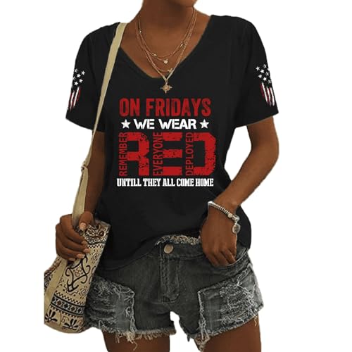 We Wear Red on Fridays Shirt, Remember Everyone Deployed, Military T-Shirt for Women (US, Alpha,...
