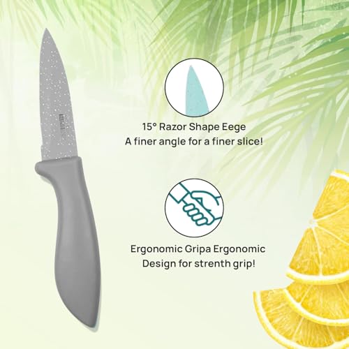 Image of SKYTONE Knife Set of 3 with Cover, Stainless Steel Knives for Kitchen| Sharp Edge Cutting Chef Knifes for Chopping Vegetables, Fruits, Multipurpose Knife, Kitchen Tools (Grey Pack of 2)