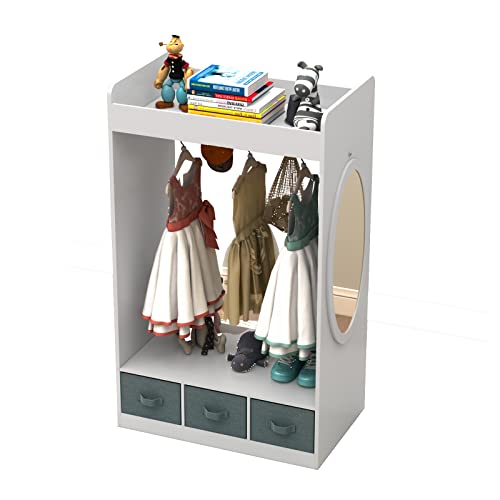 Shyneer Kids Costume Rack, Kids Dress Up Storage With Mirror And Storage Bin,Open Hanging Kids Play Armoire Dresser With Mirror,Pretend Storage Closet For Kids,Costume Storage Dresser-White #TOP10