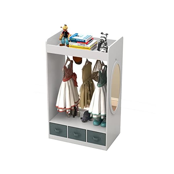   Armoire-Dress-Up-StorageDress-Up-Storage-with-MirrorGirls-Armoire-with-Non-Woven-Drawers-Open-Costume-Closet-with-Hanging-Rack-Grey