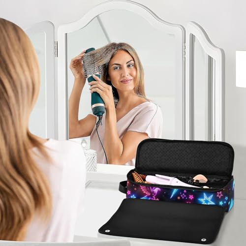 Organizador de Herramientas para el Cabello 2 en 1 con Tapete Resistente al Calor, Estuche de Viaje Grande para Planchas de Pelo y Accesorios, Diseño Neon, Portátil miniatura 6