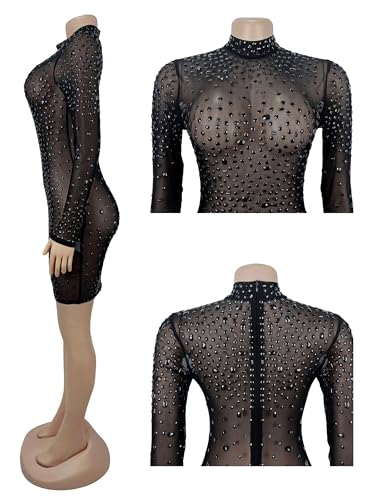 Image of Figdaw Sparkling Rhinestone Bodycon Dress for Women Special Occasions,Night Out