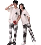 [Bwgoroku] ペアパジャマ チェック柄 ルームウェア 上下セット 夏 ペアルック メンズ レディース カップル 半袖 寝巻き ゆったり 可愛い 恋人 通気 結婚祝い 部屋着 男女兼用