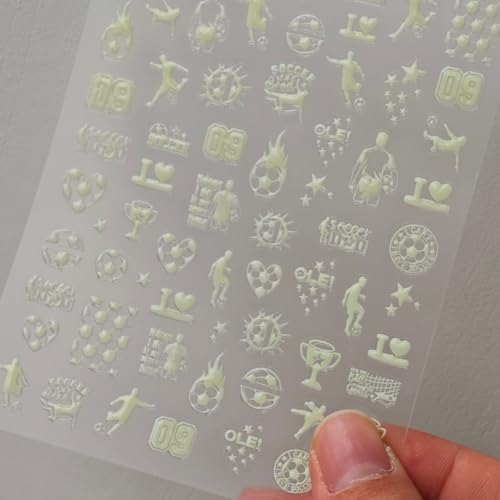 Image of Soccer Nail Stickers Decals Luminous Football Nail Art Stickers 5D Self Adhesive Design World Cup Nails Charms for Women Manicure DIY Decoration Accessories