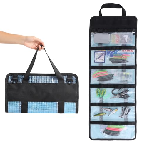 KASTONG Fishing Lure Stroage Bag Covenient 6 Pocket Large Capacity PVC Heavy Duty Protective Cover Durable Fishing Bag for all Fishing Bait Trolling Fishing Lure Wraps Box for Saltwater (1pc, Blue)