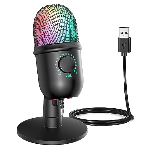 USB Microphone, Condenser PC Mic, Mini Microphone Gaming Accessories with Gradient Rgb Light for PC, Phone, Streaming, Podcast, ASMR, Gaming, Twitch, Youtube (Black1)