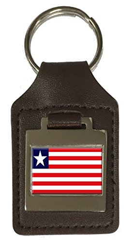 Porte-clés en cuir gravé drapeau Liberia - Accessoire gravé personnalisé en cuir véritable