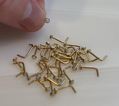 FIFTH CUE 20G Synthetic Opal Set Flat Top PVD Over 316L Surgical Steel L bend Stud Nose Rings2