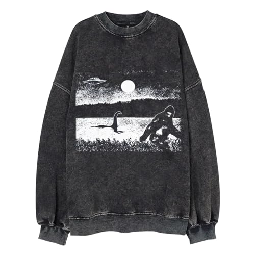 Bellelement Big Foot Vintage Acid Wash Oversized Sweatshirt Loose Pullover Long Sleeve Unisex