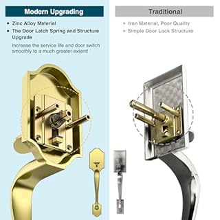 Calzibeno Satin Brass Front Door Handle and Deadbolt Set, Front Door Lock Set with Crystal Glass Door Knob, Exterior Door Lock Set with Single Cylinder, Reversible for Right & Left, Gold