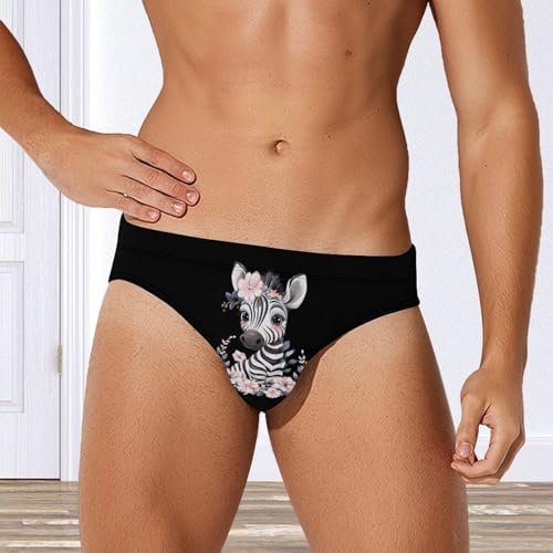 Cute Zebra with Flowers Novelty Men's Swimming Brief Swimwear Pants Trunks Beach Shorts Underwear4