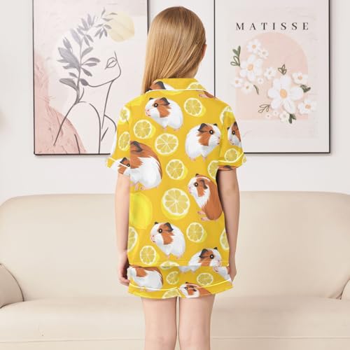 ALAZA Cute Guinea Pig Lemon Pajamas Satin Pajama Set Short Sleeve Button Down Sleepwear4