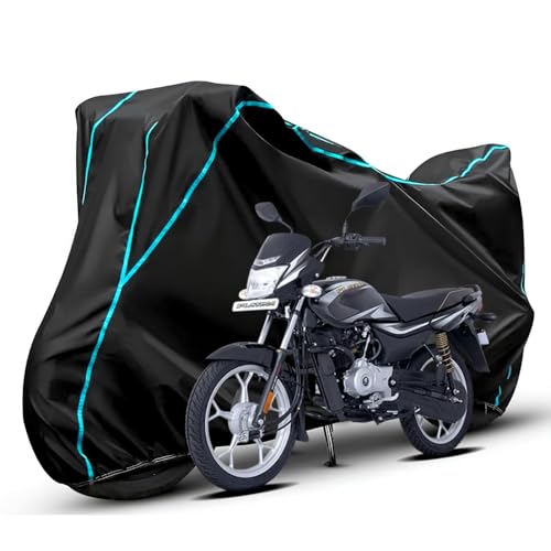 Image of Waterproof Bike Body Cover Compatible with Bajaj Platina Dustproof Scratchproof - Motorcycle Cover for Two Wheeler, Outdoor Full Cover with UV, Duty, Rain Protection (Black & Aqua) R1A