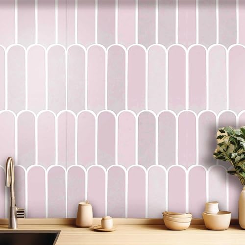 Image of Scala Bleucoin Peel and Stick Tile Stickers Vinyl Self-Adhesive Backsplash for Kitchen & Bathroom Easy DIY Home Decor Water-Resistant & Tile Decals Pack of 24 Pcs (Pink, 12 inch x 12 inch Inches)
