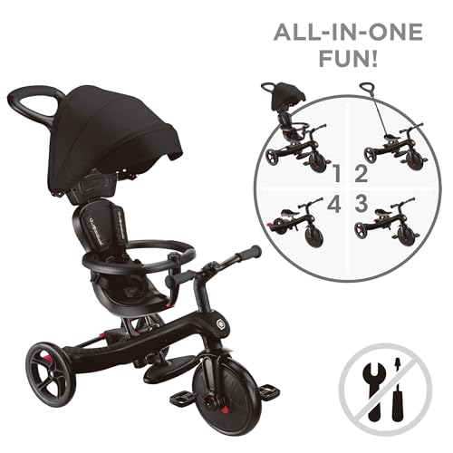 GLOBBER Explorer Trike 4in1 Pro in Schwarz - Dreirad, Laufrad und Kinderwagen in 10/8,5 Zoll - TPR-Sitz - h&ouml;henverstellbares Kinderfahrzeug